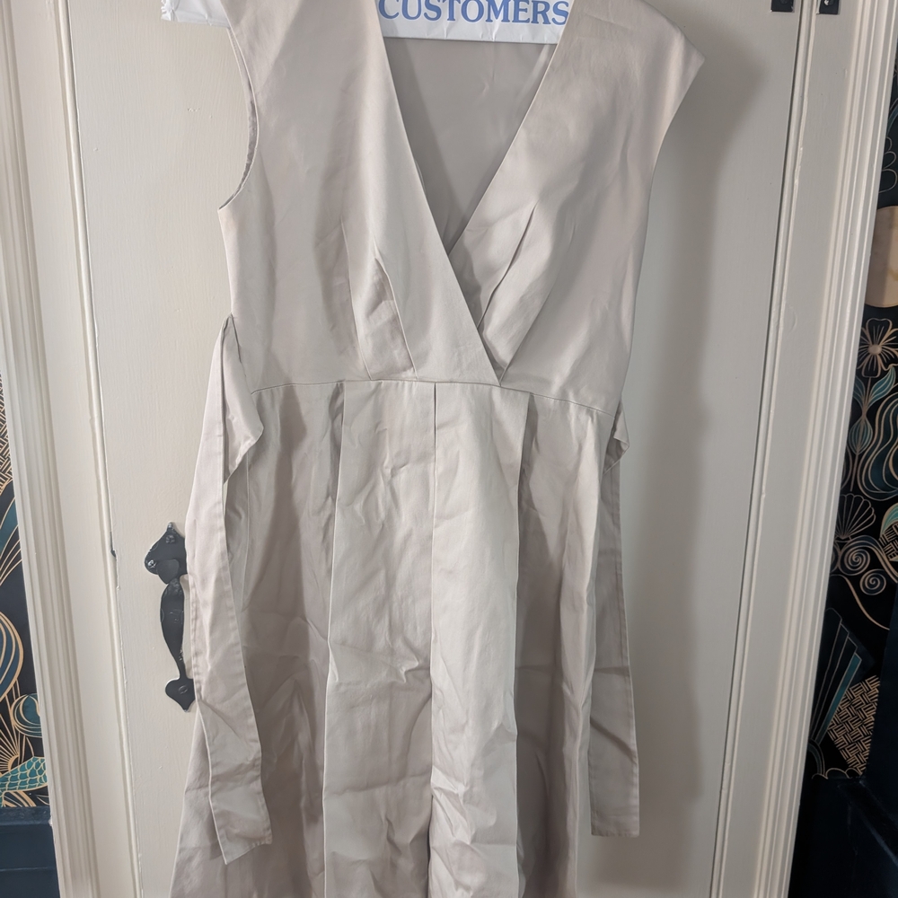Calvin Klein Beige V-Neck Midi Dress